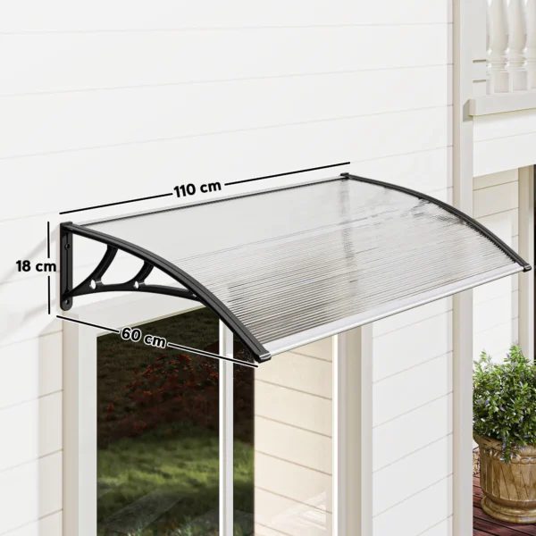 Vordach Für Haustür/Fenster, Wetterfest, Transparent, Aluminium Verbindungstangen/Polycarbonat, 110 X 60 X 18 Cm