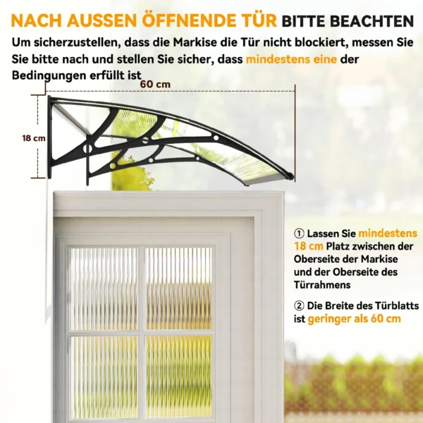 Vordach Für Haustür/Fenster, Wetterfest, Transparent, Aluminium Verbindungstangen/Polycarbonat, 110 X 60 X 18 Cm