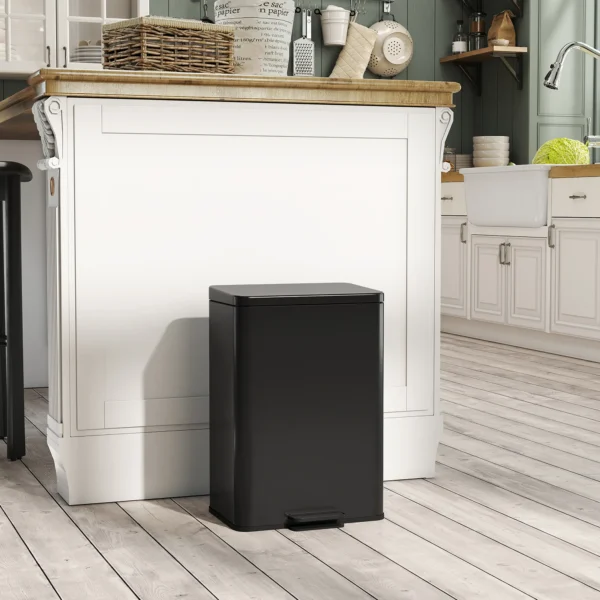 Vuilnisbak 20 L Trappelbak Met Softclose deksel, Pedaal, Verwijderbare Binnenbak Matzwart, 34,2 X 30,6 X 44,2 Cm