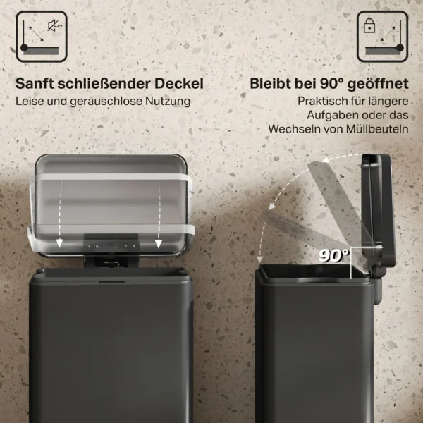 Vuilnisbak 20 L Trappelbak Met Softclose deksel, Pedaal, Verwijderbare Binnenbak Matzwart, 34,2 X 30,6 X 44,2 Cm