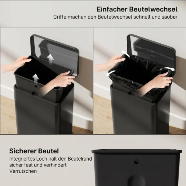 Vuilnisbak 20 L Trappelbak Met Softclose deksel, Pedaal, Verwijderbare Binnenbak Matzwart, 34,2 X 30,6 X 44,2 Cm