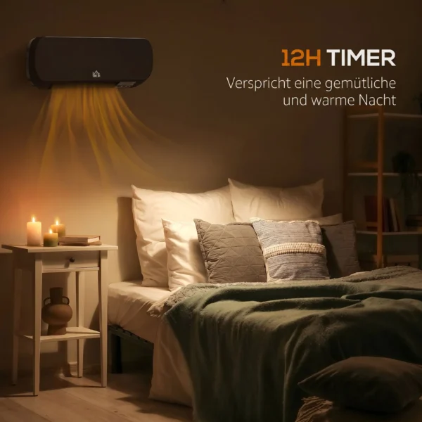 Wandmontage Verwarmingstoestel 2000W Met Afstandsbediening 2 Verwarmingsmodi LED display 12u Timer Voor Badkamer