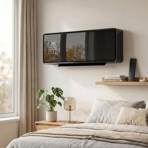 Wandmontierter 2000W Keramik Elektroheizer, Ventilator, Thermostat, Timer, Fernbedienung, Glaspaneel, Schwarz