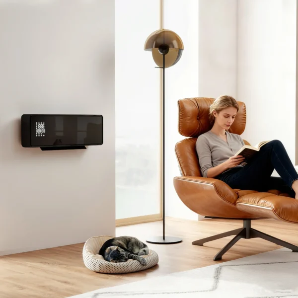 Wandmontierter 2000W Keramik Elektroheizer, Ventilator, Thermostat, Timer, Fernbedienung, Glaspaneel, Schwarz