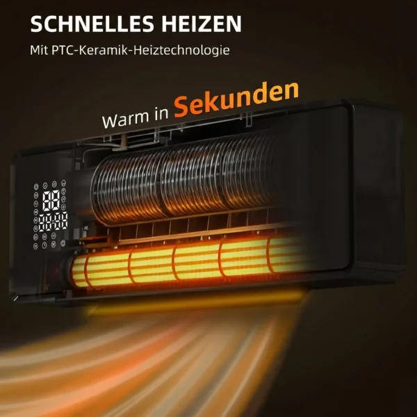 Wandmontierter 2000W Keramik Elektroheizer, Ventilator, Thermostat, Timer, Fernbedienung, Glaspaneel, Schwarz