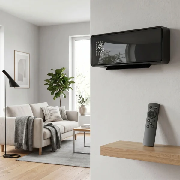 Wandmontierter 2000W Keramik Elektroheizer, Ventilator, Thermostat, Timer, Fernbedienung, Glaspaneel, Schwarz