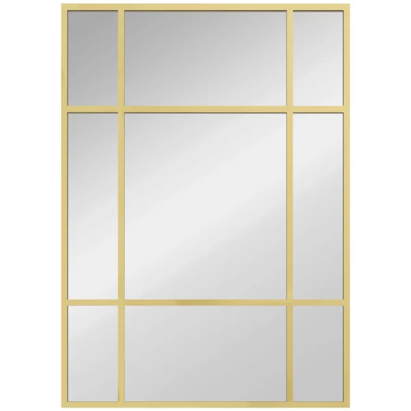Wandspiegel, Decoratieve Spiegel Met Metalen Frame, Gouden Strepen, Meerlaags Glas, 50B X 2T X 70H Cm
