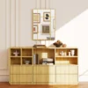 Wandspiegel, Decoratieve Spiegel Met Metalen Frame, Gouden Strepen, Meerlaags Glas, 50B X 2T X 70H Cm