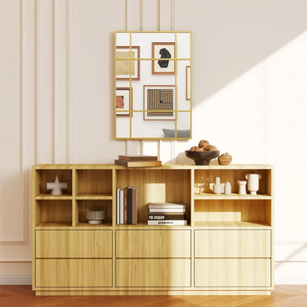 Wandspiegel, Decoratieve Spiegel Met Metalen Frame, Gouden Strepen, Meerlaags Glas, 50B X 2T X 70H Cm