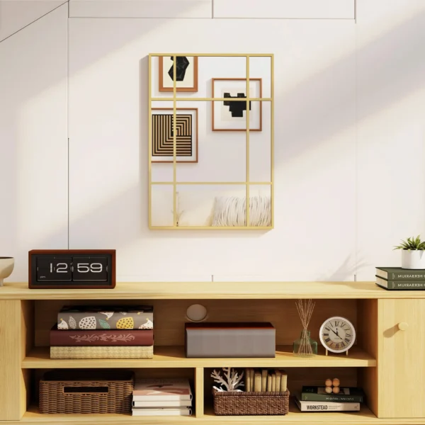 Wandspiegel, Decoratieve Spiegel Met Metalen Frame, Gouden Strepen, Meerlaags Glas, 50B X 2T X 70H Cm