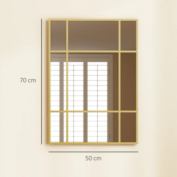 Wandspiegel, Decoratieve Spiegel Met Metalen Frame, Gouden Strepen, Meerlaags Glas, 50B X 2T X 70H Cm