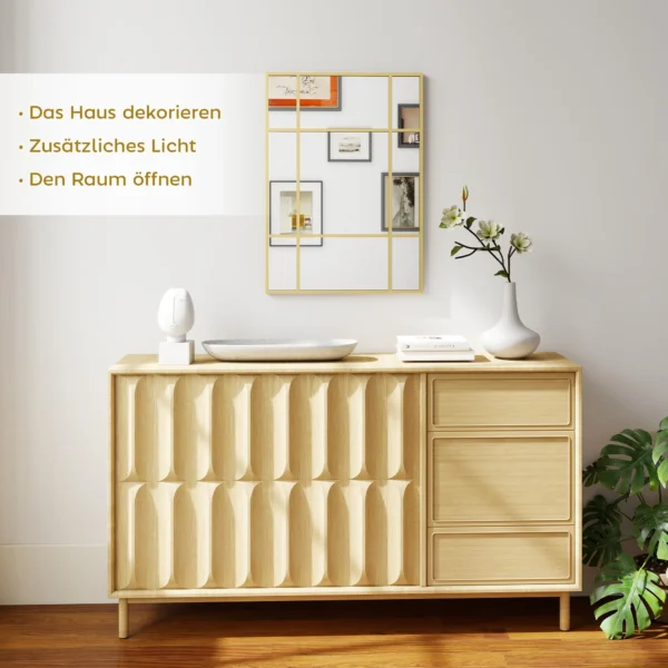 Wandspiegel, Decoratieve Spiegel Met Metalen Frame, Gouden Strepen, Meerlaags Glas, 50B X 2T X 70H Cm