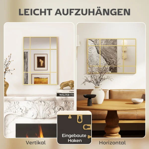 Wandspiegel, Decoratieve Spiegel Met Metalen Frame, Gouden Strepen, Meerlaags Glas, 50B X 2T X 70H Cm