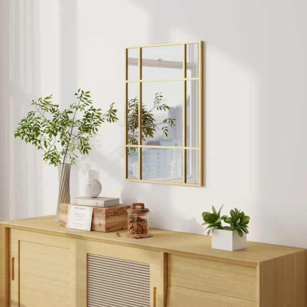 Wandspiegel, Decoratieve Spiegel Met Metalen Frame, Gouden Strepen, Meerlaags Glas, 50B X 2T X 70H Cm