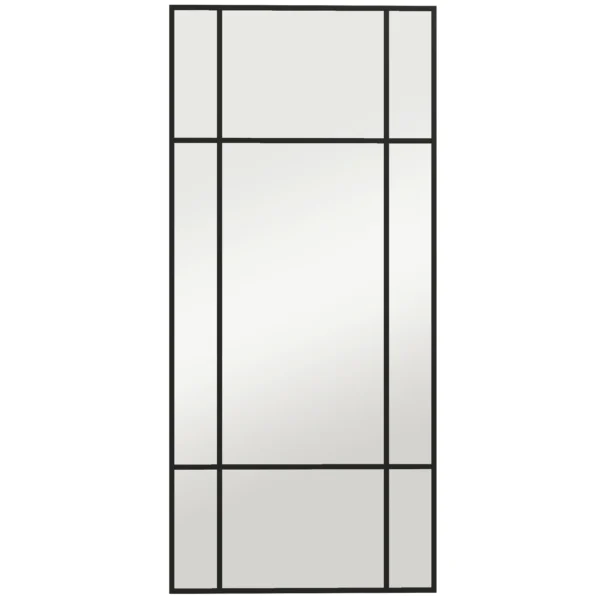Wandspiegel, Decoratieve Spiegel Met Metalen Frame, Zwarte Strepen, Meerlaags Glas, 50B X 2T X 110H Cm