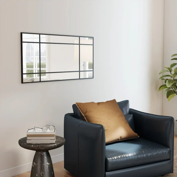Wandspiegel, Decoratieve Spiegel Met Metalen Frame, Zwarte Strepen, Meerlaags Glas, 50B X 2T X 110H Cm