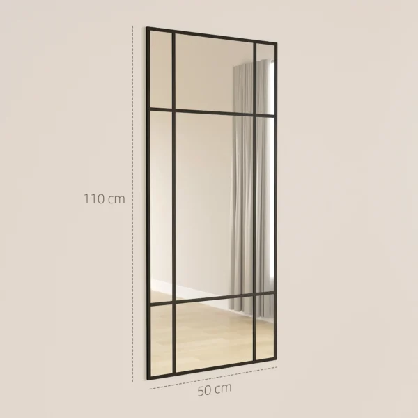 Wandspiegel, Decoratieve Spiegel Met Metalen Frame, Zwarte Strepen, Meerlaags Glas, 50B X 2T X 110H Cm