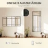 Wandspiegel, Decoratieve Spiegel Met Metalen Frame, Zwarte Strepen, Meerlaags Glas, 50B X 2T X 110H Cm