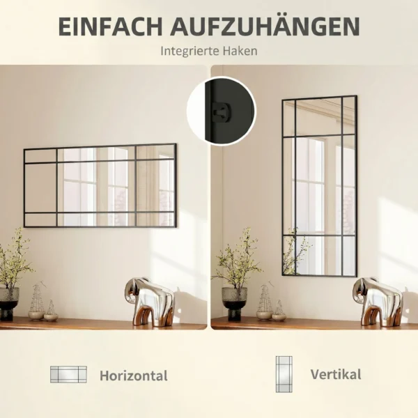 Wandspiegel, Decoratieve Spiegel Met Metalen Frame, Zwarte Strepen, Meerlaags Glas, 50B X 2T X 110H Cm