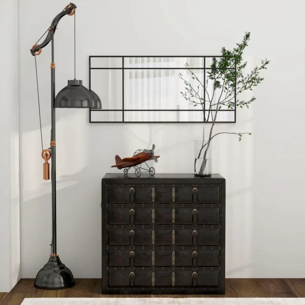 Wandspiegel, Decoratieve Spiegel Met Metalen Frame, Zwarte Strepen, Meerlaags Glas, 50B X 2T X 110H Cm