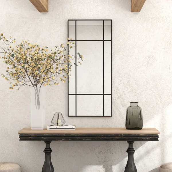Wandspiegel, Decoratieve Spiegel Met Metalen Frame, Zwarte Strepen, Meerlaags Glas, 50B X 2T X 110H Cm