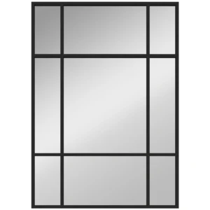 Wandspiegel, Decoratieve Spiegel Met Metalen Frame, Zwarte Strepen, Meerlaags Glas, 50B X 2T X 70H Cm