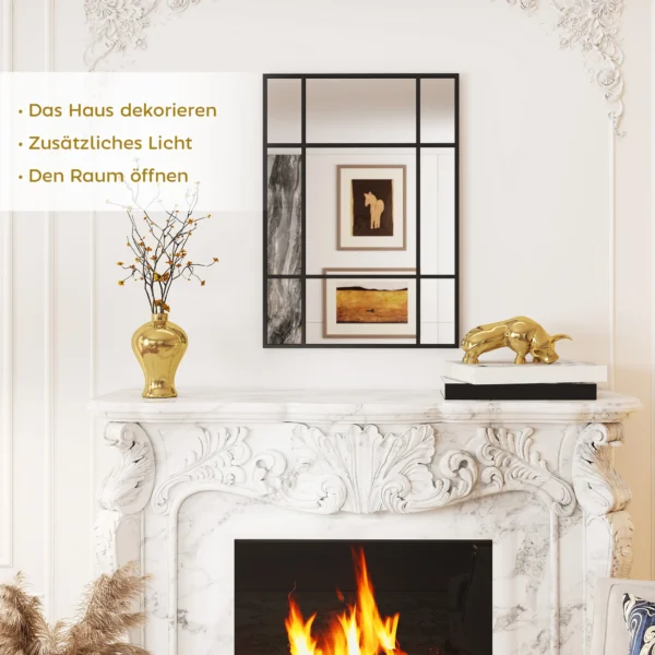 Wandspiegel, Decoratieve Spiegel Met Metalen Frame, Zwarte Strepen, Meerlaags Glas, 50B X 2T X 70H Cm