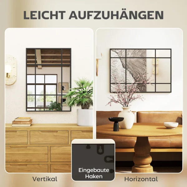Wandspiegel, Decoratieve Spiegel Met Metalen Frame, Zwarte Strepen, Meerlaags Glas, 50B X 2T X 70H Cm