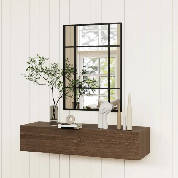 Wandspiegel, Decoratieve Spiegel Met Metalen Frame, Zwarte Strepen, Meerlaags Glas, 50B X 2T X 70H Cm