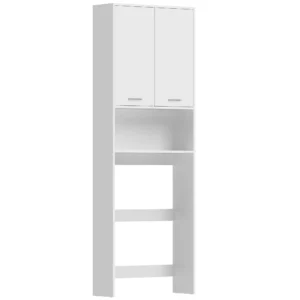 Wasmachine Opbergkast, Hoge Badkamerkast Met 2 Deuren En Open Vak, 66 X 24 X 191 Cm, Wit