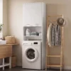 Wasmachine Opbergkast, Hoge Badkamerkast Met 2 Deuren En Open Vak, 66 X 24 X 191 Cm, Wit