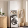 Wasmachine Opbergkast, Hoge Badkamerkast Met 2 Deuren En Open Vak, 66 X 24 X 191 Cm, Wit