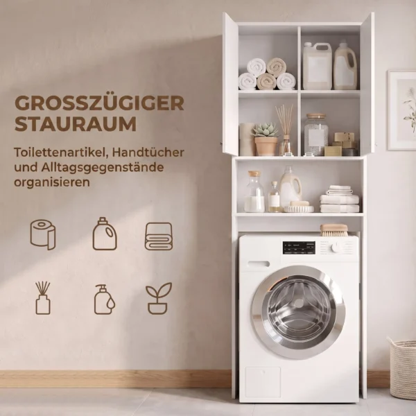 Wasmachine Opbergkast, Hoge Badkamerkast Met 2 Deuren En Open Vak, 66 X 24 X 191 Cm, Wit