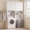 Wasmachine Opbergkast, Hoge Badkamerkast Met 2 Deuren En Open Vak, 66 X 24 X 191 Cm, Wit