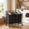 Wasmand Met Handvat, 108 L Rolbare Wasmand Met 4 Vakken En Wielen, Zwart