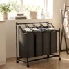Wasmand Met Handvat, 108 L Rolbare Wasmand Met 4 Vakken En Wielen, Zwart