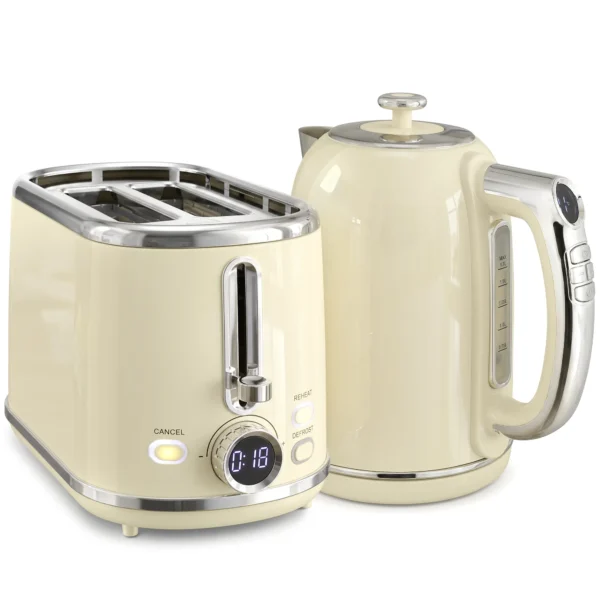 Wasserkocher Und Toaster Set Mit LED Display, 1,7 L Wasserkocher Mit 3 Std. Warmhaltefunktion, Creme