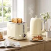 Wasserkocher Und Toaster Set Mit LED Display, 1,7 L Wasserkocher Mit 3 Std. Warmhaltefunktion, Creme