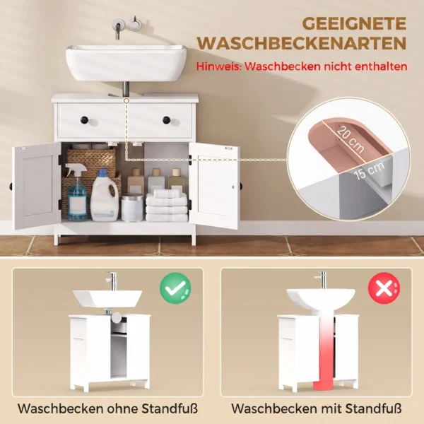 Wastafelonderkast, Modern En Vrijstaand, Met Soft close Scharnieren, Lade En 2 Deuren, Wit