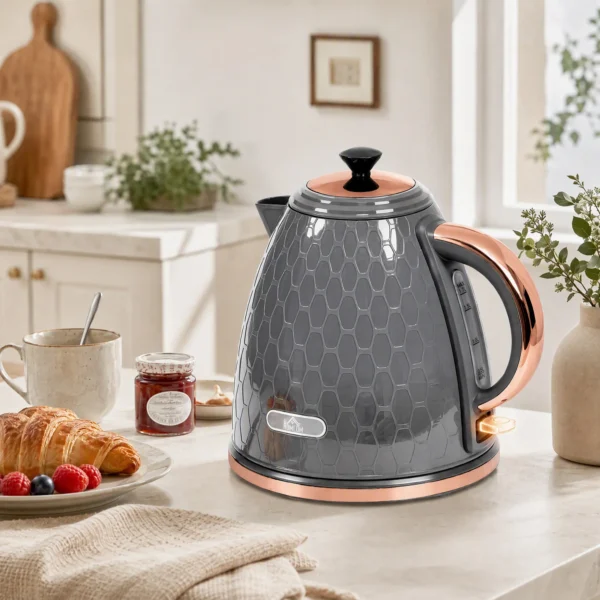 Waterkoker, 2200W, Kijkvenster, Filter, Snelkoker, Grijs