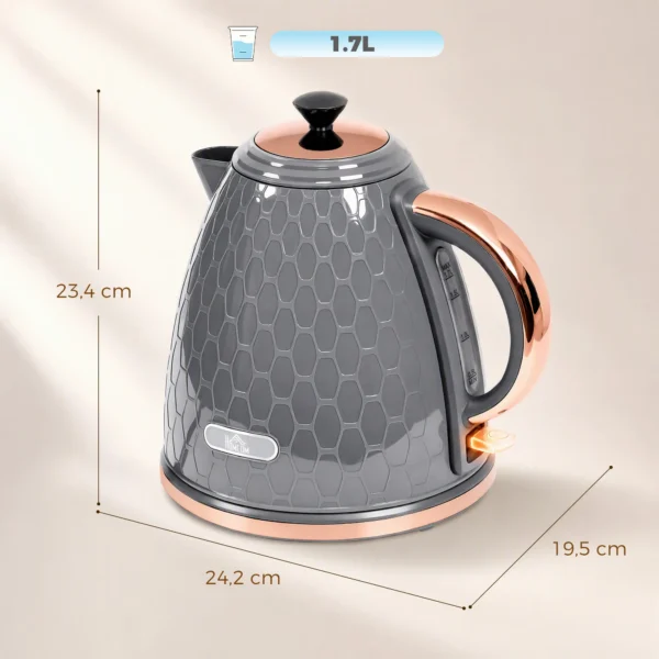 Waterkoker, 2200W, Kijkvenster, Filter, Snelkoker, Grijs