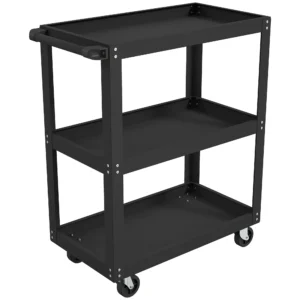 Werkplaatswagen Met 3 Planken En Zijhouder, 4 Wielen, 70,5 X 35 X 82,5 Cm, Zwart