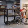 Werkplaatswagen Met 3 Planken En Zijhouder, 4 Wielen, 70,5 X 35 X 82,5 Cm, Zwart