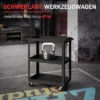 Werkplaatswagen Met 3 Planken En Zijhouder, 4 Wielen, 70,5 X 35 X 82,5 Cm, Zwart