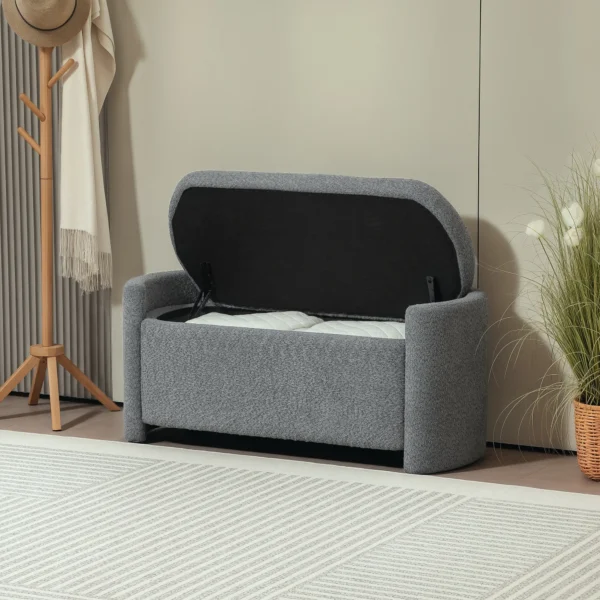 Zitbank Met Opbergruimte, Halbank, Schoenenbank, Gestoffeerd, 105 Cm X 44 Cm X 45,5 Cm. Grijs
