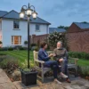 Zonnelantaarn Staande Lamp Met Bloempot 185cm Hoogte Verstelbaar Buiten Tuinlantaarn Met 3 Lampenkoppen Lichtregeling
