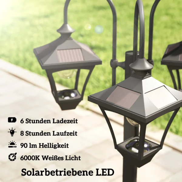Zonnelantaarn Staande Lamp Met Bloempot 185cm Hoogte Verstelbaar Buiten Tuinlantaarn Met 3 Lampenkoppen Lichtregeling