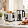 1,5 l Waterkoker, 2200 W, Met LED touchscreen, 2 sneetjes Broodrooster Met 6 Bruiningsniveaus, Zilver