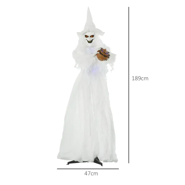 189 Cm Witte Heks Met Pompoenhoofd, Levensgrote Halloween Buitendecoratie