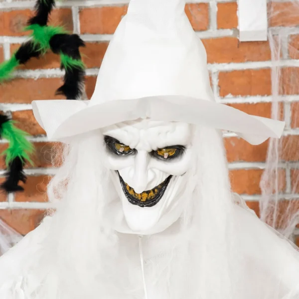 189 Cm Witte Heks Met Pompoenhoofd, Levensgrote Halloween Buitendecoratie